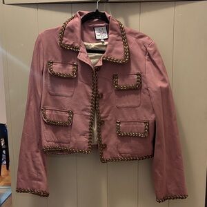Maria De La Orden Pink Jacket with Brown Trim